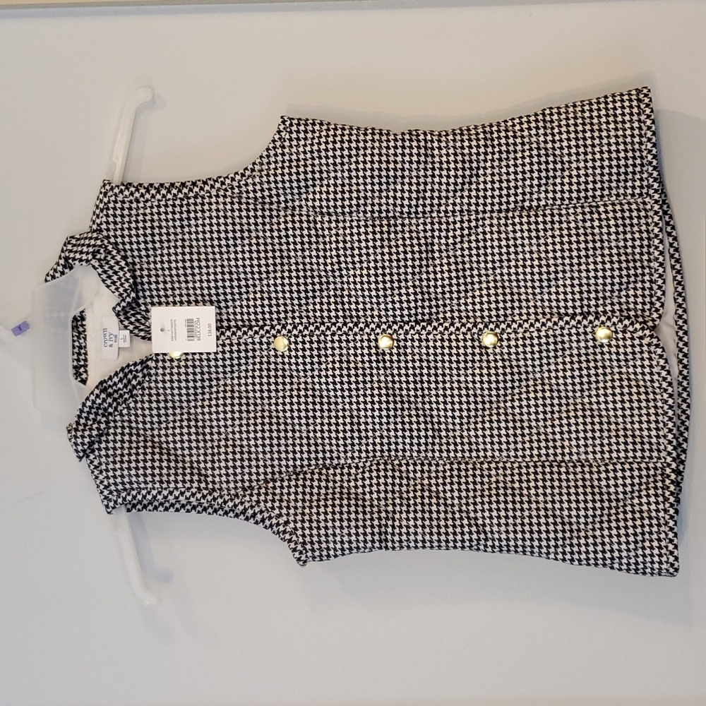 crown & ivy kids 10 (L) Black/White Houndstooth Vest NWT